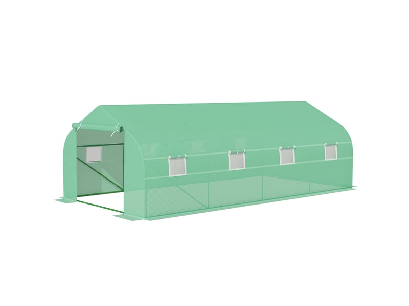  Serre d'environ 6 x 3 x 2 m, serre en aluminium avec porte enroulable, porte zippée, 8 fenêtres en filet, poteaux de support  - Conforama B