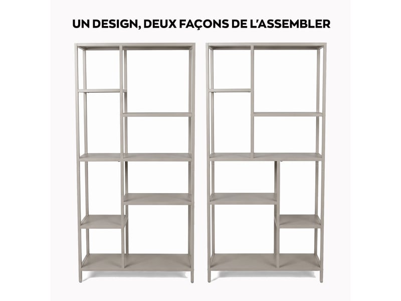  Padma - libreria freestanding a 6 ripiani 80x163,5x30 cm scaffale per soggiorno, ufficio in metallo tortora  - Conforama D