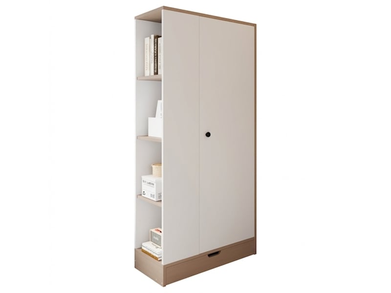 Armoire 1 porte blanche et bois naturel 70x40x170 cm avec étagères et tiroirs, meuble de rangement chambre  - Conforama D