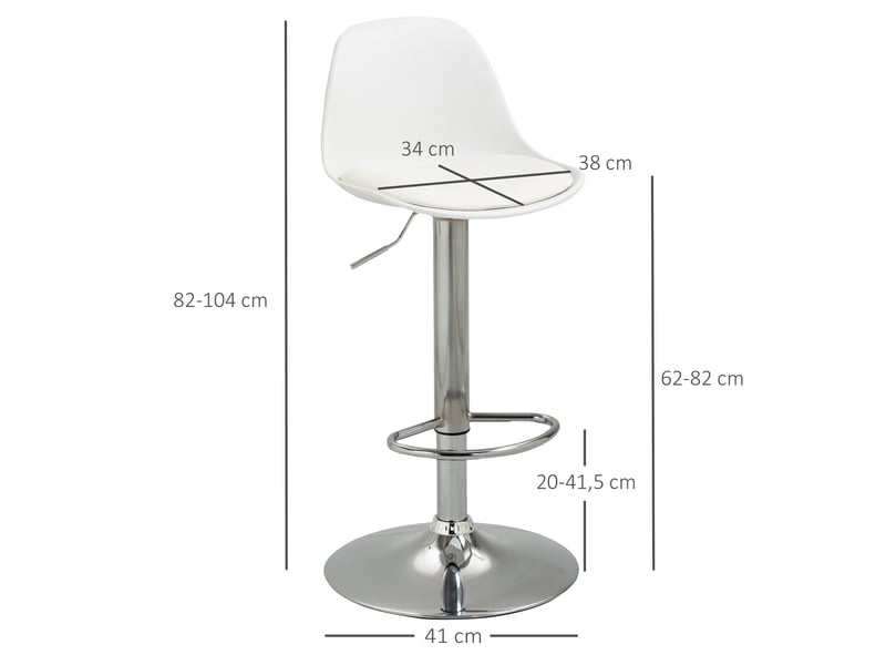 Lot de 2 tabourets de bar chaise haute cuisine avec dossier et repose-pieds, hauteur réglable, 41x42x82-104cm, blanc  - Conforama E