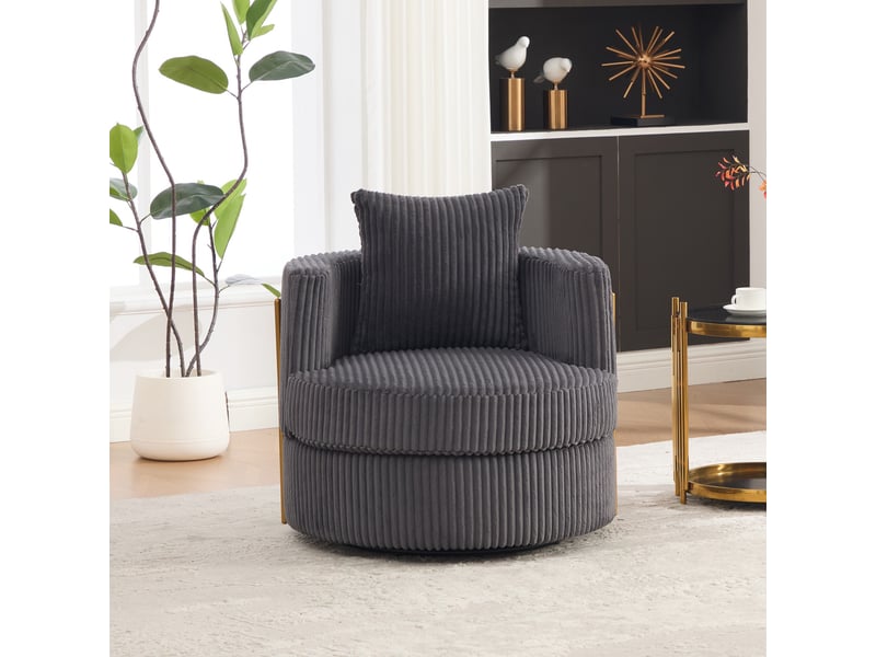  Fauteuil pivotant 360° en velours côtelé avec rangement, gris anthracite, 76 x 79 x 78 cm Fay Lum - Conforama E