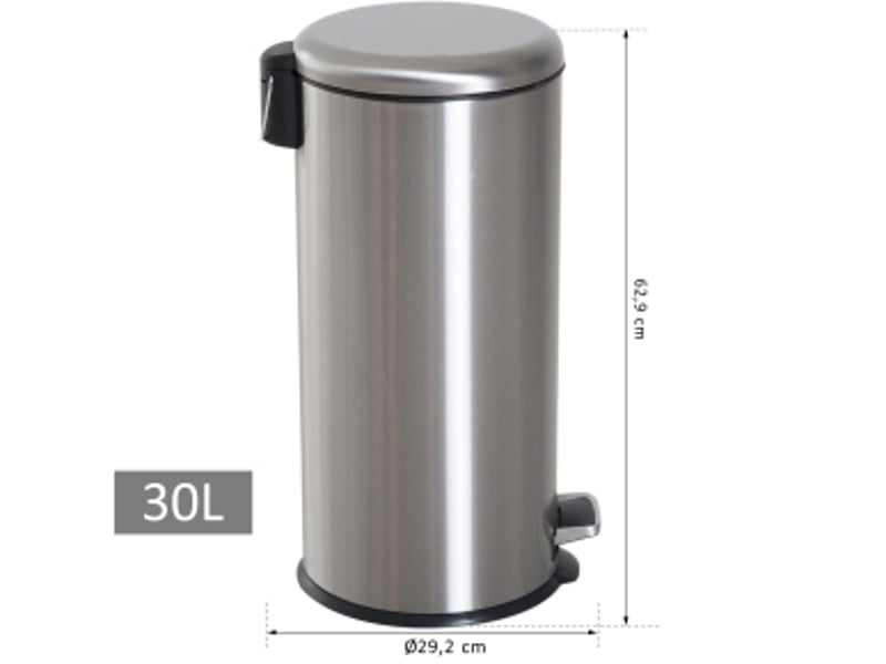  Poubelle à pédale 30 l ø29,2 x h62,9 cm – argent – couvercle à fermeture douce et seau intérieur amovible  - Conforama C