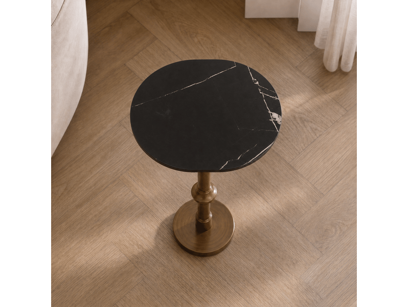  Table d'appoint plateau ovale réglable en hauteur 30x25x95 cm, pour salon, meuble de salon, pratique, en métal, noir  - Conforama D