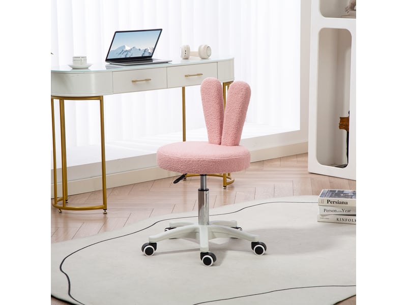  Chaise de bureau à oreilles de lapin réglable en hauteur avec revêtement en polaire douce, rose, 53 x 53 x 70-84 cm  - Conforama D