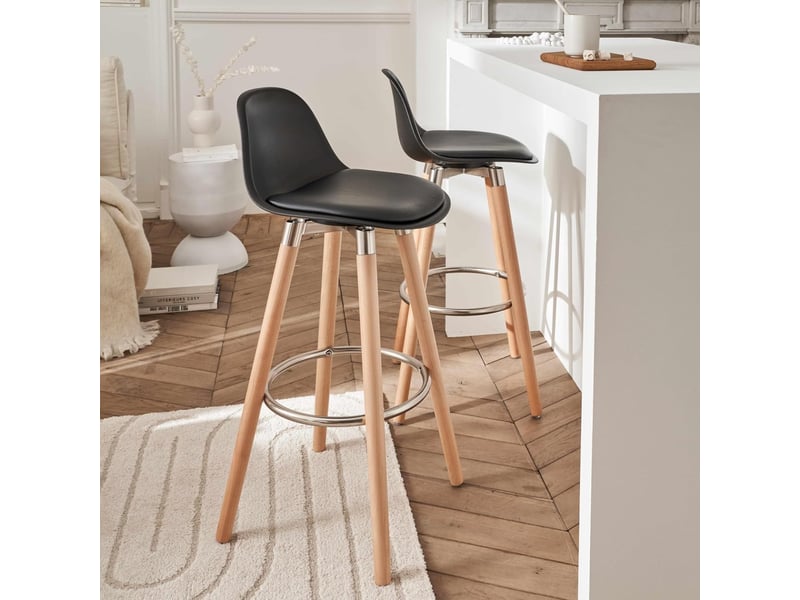 Lot de 4 tabourets de bar noir pieds bois de hêtre 39,5 x 44 x 91 cm 62508 - Conforama B