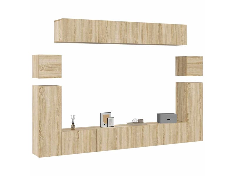  Ensemble de meubles tv - banc tv - meuble de rangement 8 pcs chêne sonoma bois d'ingénierie  - Conforama C