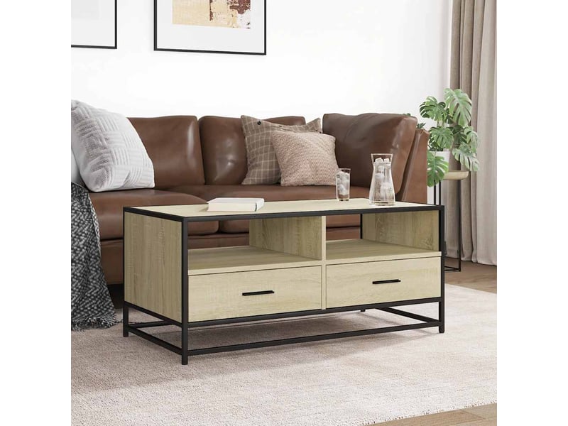  Table basse - table de salon - table à thé chêne sonoma 100x50x45cm bois d'ingénierie et métal  - Conforama C