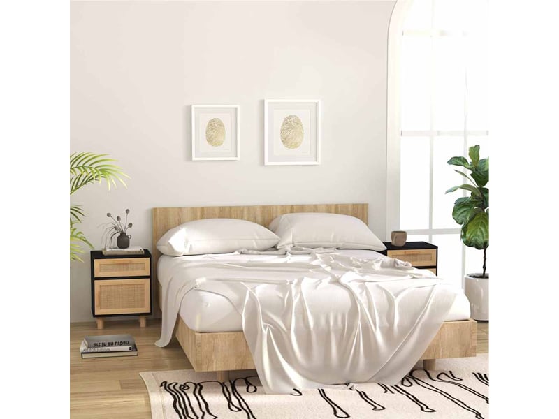  Table de chevet - cabinet de chevet - table de nuit noir bois de pin massif et rotin naturel  - Conforama B