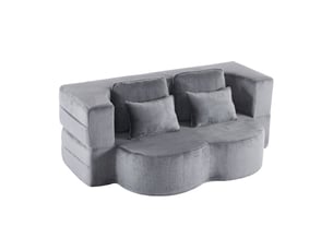 Canapé convertible au sol pliant avec 4 coussins  - matelas en mousse haute densité, velours bleu gris