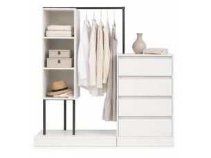 Meuble de rangement avec 4 tiroirs, 3 niches ouvertes et penderie pour chambre ou entrée, blanc, 100 × 40 × 135 cm