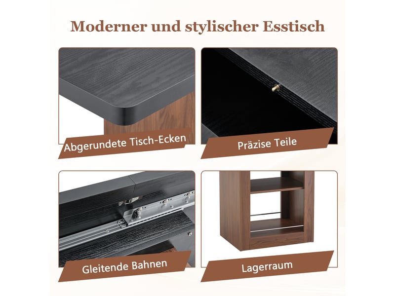 Table à manger extensible,130x80x75,5 cm,avec rangement,mdf,noir effet bois - Conforama E