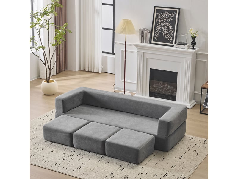 Canapé convertible de sol modulable avec couchage d’appoint - mousse haute résilience, chenille - gris foncé - Conforama B