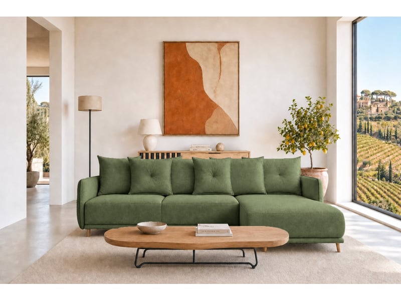  Bandol - canapé d'angle convertible tissu lisse 3 places vert  - Conforama D