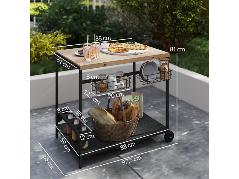  Desserte de cuisine à 2 niveaux avec porte-bouteilles bois et acier 97.5x65x81 cm  - Conforama C