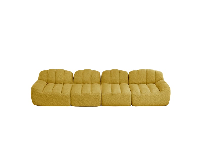  Canapé modulable 4 places jaune en tissu bouclette, forme coquillage, idéal pour le salon familial au quotidien  - Conforama A