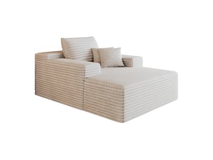 Méridienne en tissu côtelé avec assise profonde et structure en mousse, sans montage, pour salon, blanc