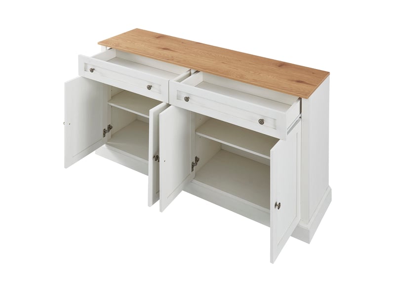  Grand buffet 4 portes et 2 tiroirs, meuble de rangement 150 cm, buffet blanc et bois naturel pour salon et salle à manger  - Conforama D