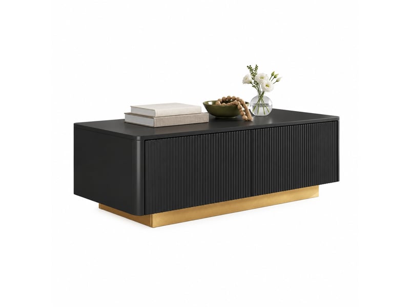  Table basse,110x50x35 cm,2 tiroirs,mdf et panneau de particules,noir  - Conforama A