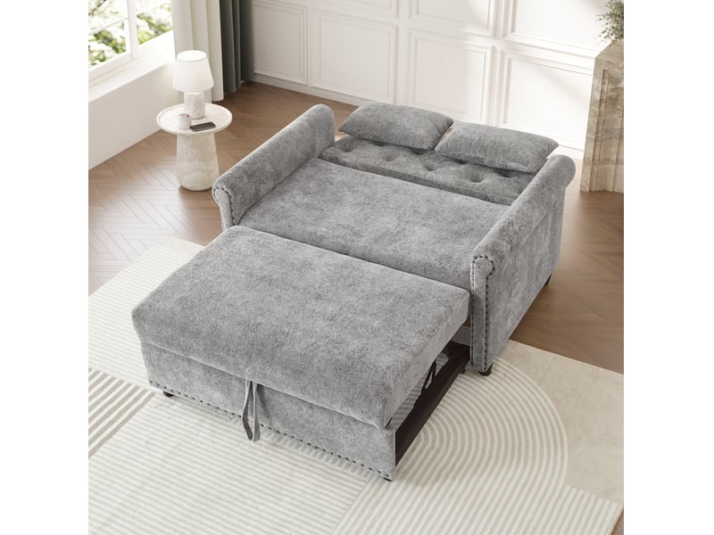 Canapé convertible 2 places 120x80x82 cm gris en chenille, dossier réglable, couchage d'appoint 170x98 cm - Conforama B