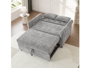 Canapé convertible 2 places 120x80x82 cm gris en chenille, dossier réglable, couchage d'appoint 170x98 cm