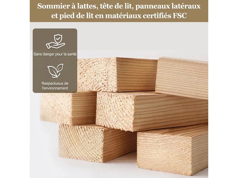  Lit enfant 140x200 capitonné beige tissu bouclette doux - design nuage avec bords arrondis sécurisés  - Conforama E