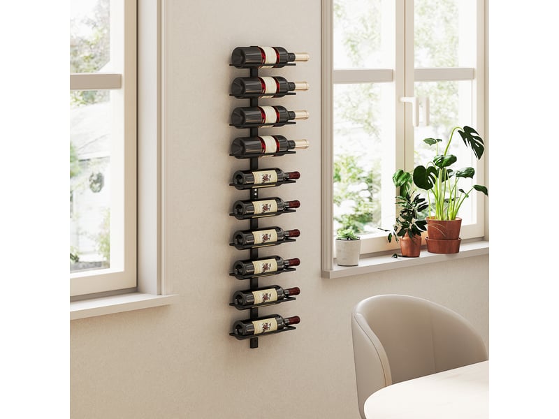  Casier à vin mural pour 10 bouteilles, 10 étagères, métal, noir, idéal pour la cuisine, le salon ou le bar.  - Conforama D