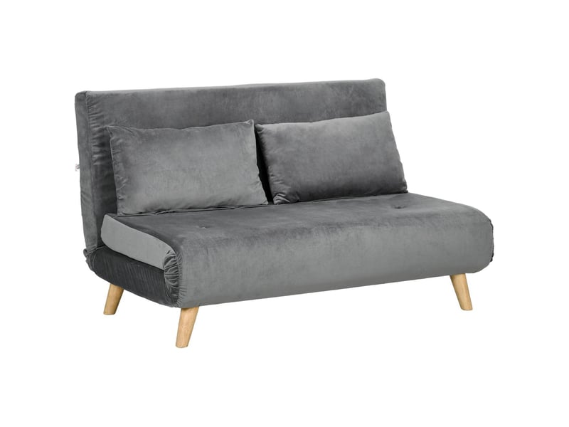  Canapé-lit 2 places convertible aspect velours avec 2 coussins gris 130 x 78 x 79 cm  - Conforama A