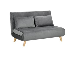 Canapé-lit 2 places convertible aspect velours avec 2 coussins gris 130 x 78 x 79 cm