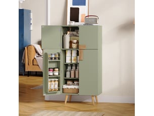 Armoire de cuisine 60 x 35 x 120 cm verte en mdf, 4 portes avec étagères réglables et rangements de porte