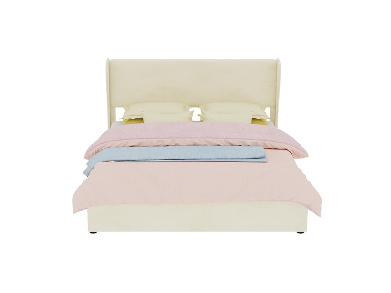  Lit coffre 2 places 160x200 cm avec tête de lit rembourrée, beige  - Conforama B