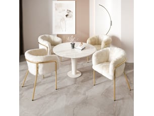 Chaise de salle à manger lot de 4 avec accoudoirs et pieds métalliques, imitation fourrure de lapin blanche