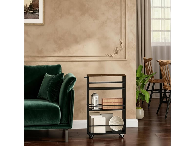  Chariot de cuisine 13x47x80 cm à roulettes métal bois noir  - Conforama C