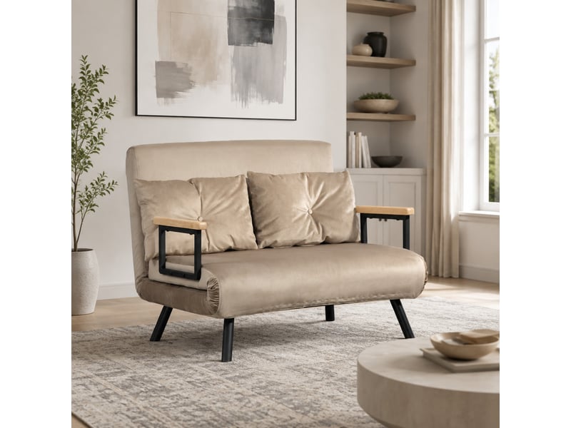  Canapé convertible modenvie 2 places marron clair, dossier réglable 5 positions, revêtement velours, 102 x 73 x 81 cm  - Conforama D