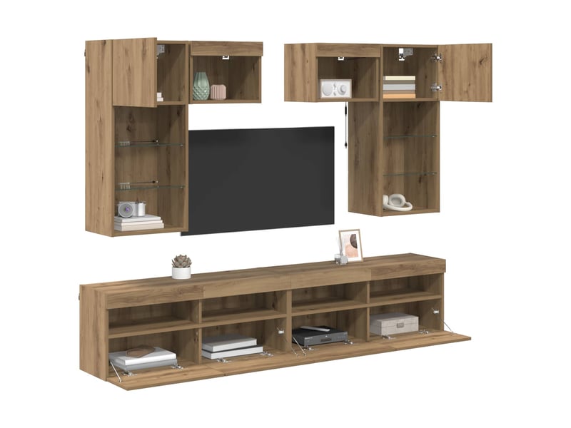  Lot de 6 meuble tv mural, meuble tv suspendu bois ancien bois d'ingénierie  - Conforama C