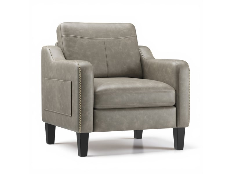  Fauteuil d’appoint moderne en pu style mid-century avec rangement latéral – confort ergonomique pour salon et bureau,gris  - Conforama A