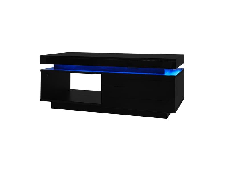  Table basse moderne laquée brillante avec éclairage led, 100 x 50 x 40,3 cm – table élégante avec tiroir et capacité de charge de 50 kg  - Conforama E