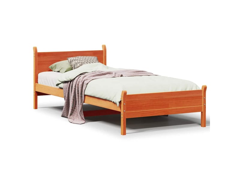  Lit simple- lit adulte -  cadre de lit sans matelas  marron 100x200cm bois pin massif  - Conforama A