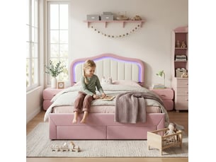 Lit avec rangement 140x200 cm <strong>HAVRYA</strong>  <strong></strong> coloris rose