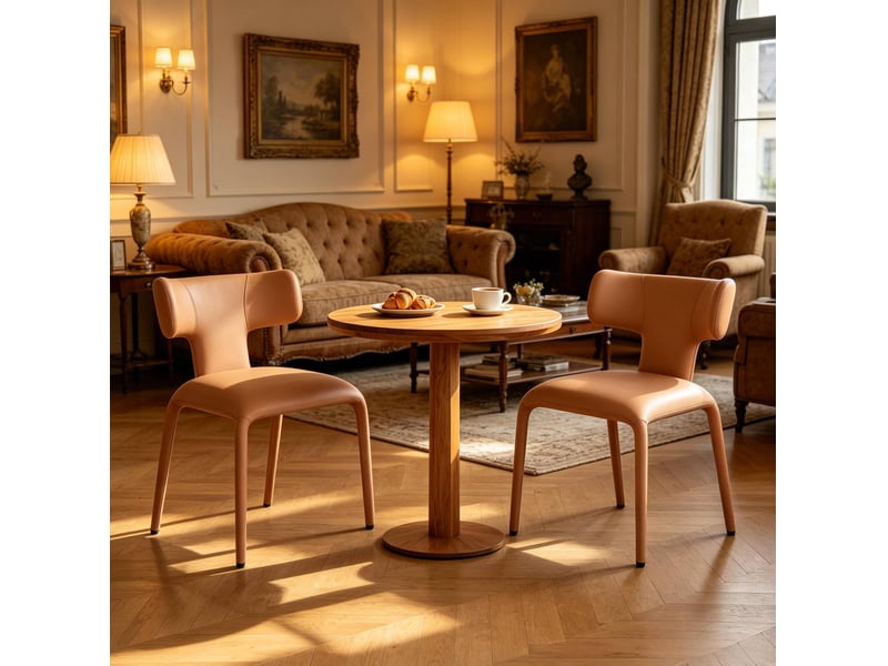  Lot de 2 chaises de salle à manger 53 x 53 x 78 cm marron clair en simili cuir, dossier incurvé design moderne  - Conforama B