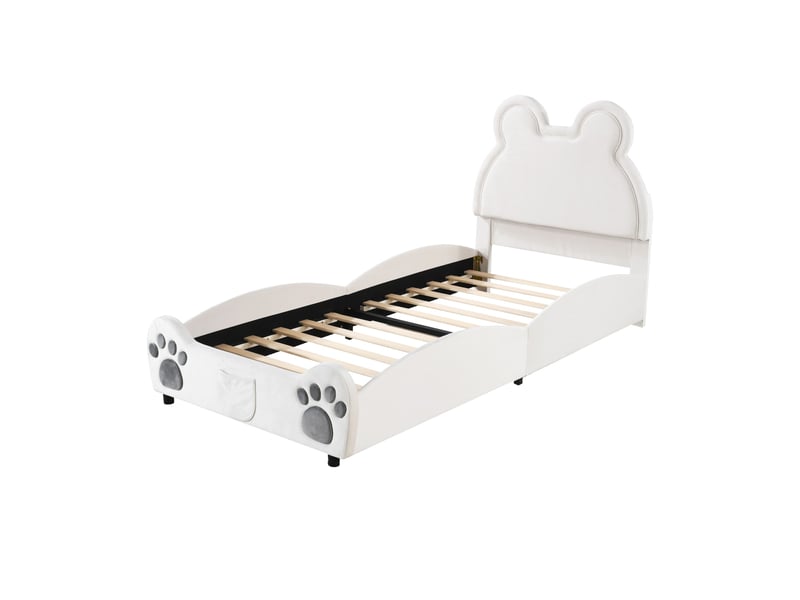  Lit enfant rembourré en forme d’ours 90 x 200 cm, revêtement velours, blanc Fay Lum - Conforama A