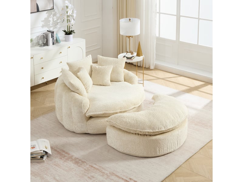  Canapé droit en mousse polyester, assise ronde xl, dossier inclinable, coussin inclus, 190.5×138×63 cm, beige  - Conforama B