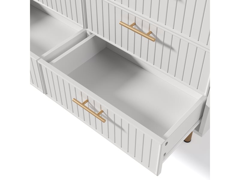  Commode avec 6 tiroirs pour chambre en panneaux de particules 120×40×75 cm blanc  - Conforama D