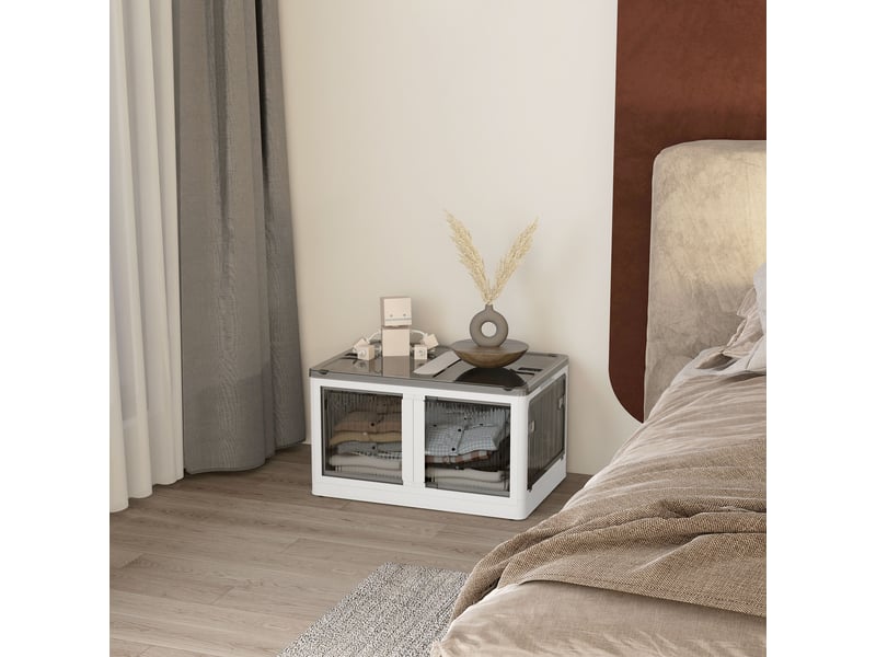 Boîte de rangement pliable et empilable en plastique (99 l) avec couvercle, 4 roues, accessible par 5 côtés, blanche - Conforama D