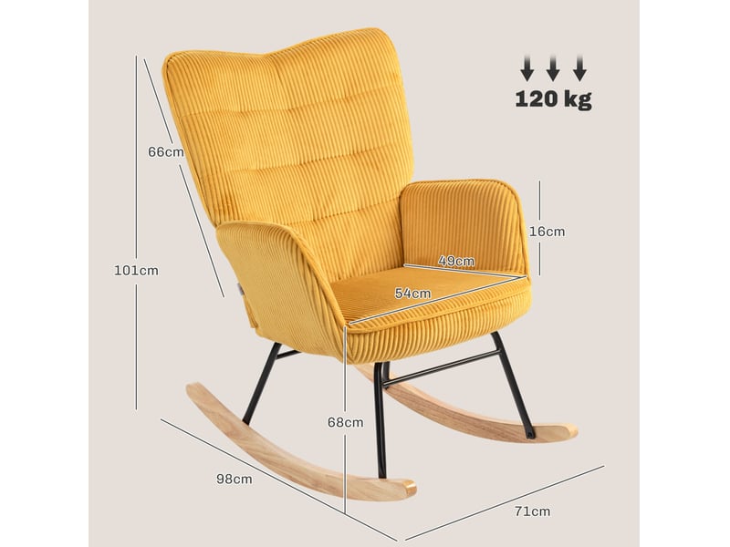  Fauteuil à bascule modenvie jaune avec accoudoirs en acier et bois de hêtre  - Conforama C