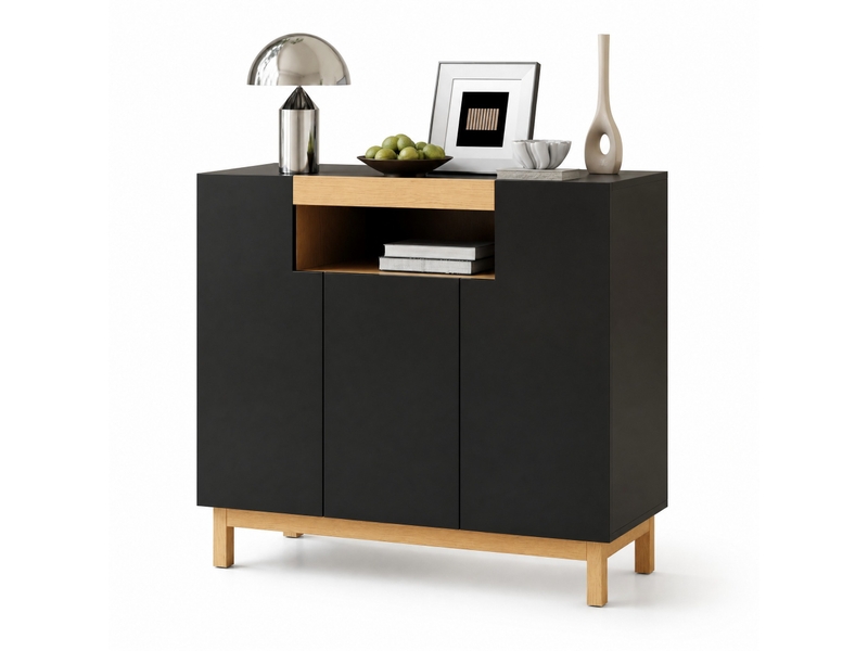  Buffet noir à 3 portes et niche ouverte 120,5 x 42 x 96 cm  - Conforama A