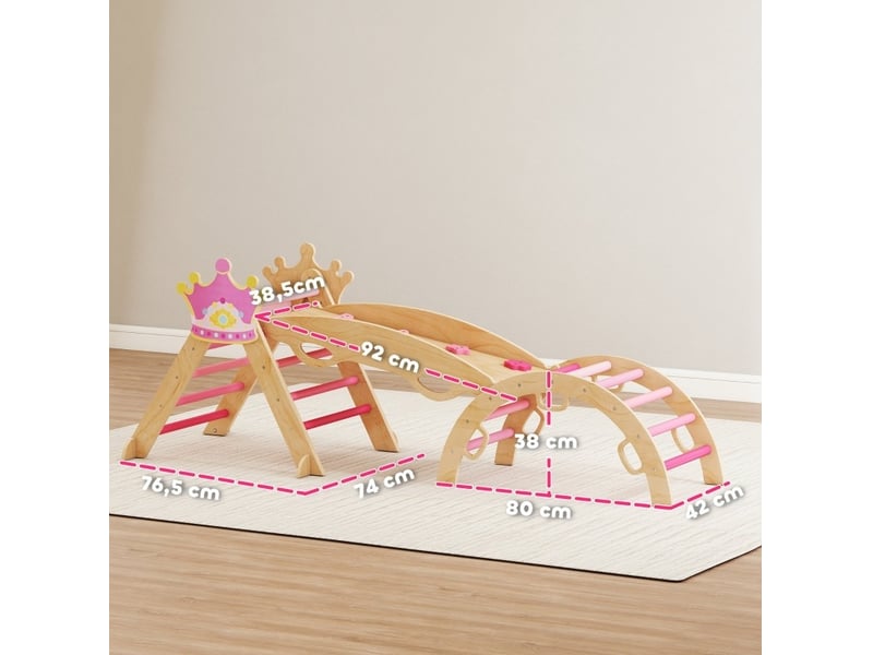  Structure d'escalade intérieure enfant 8 en 1 80 x 42 x 38 cm rose en bois, toboggan et balançoire  - Conforama C