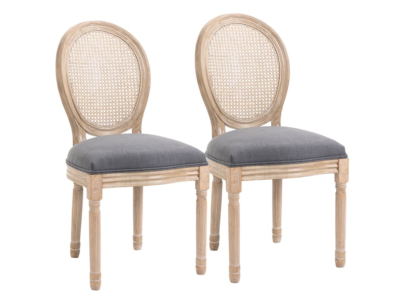  Lot de 2 chaises de salle à manger en bois massif et cannage tissu gris 49 x 56 x 96 cm  - Conforama A
