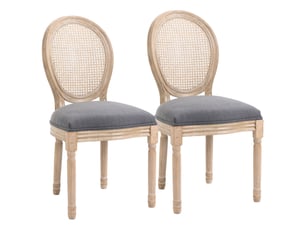 Lot de 2 chaises de salle à manger en bois massif et cannage tissu gris 49 x 56 x 96 cm