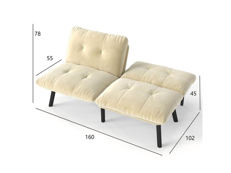  Canapé-lit futon 2 places 160 x 102 cm crème en velours, pliable avec couchage d'appoint sans accoudoirs  - Conforama C