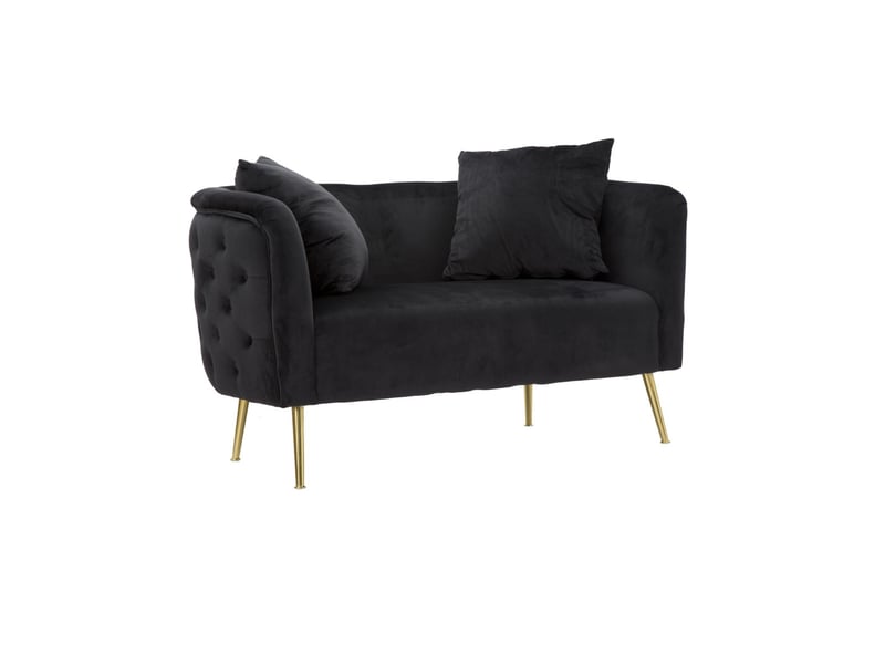  Canapé bucarest en velours noir avec accoudoirs capitonnés et pieds dorés 127x74x71 cm  - Conforama A